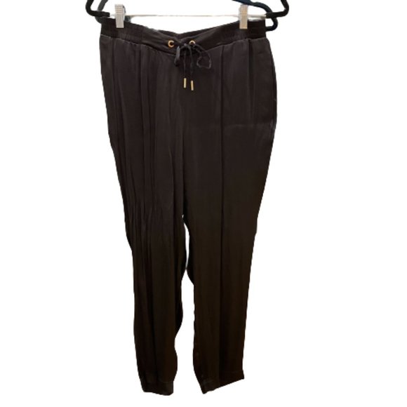 Zara Black Satin Elastic Waist Slacks with Drawstring - Women's Size Medium - Picture 3 of 7